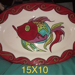 Vintage Hand Painted Colorful Fish Ceramic Serving Platter Signed by K. Kahl